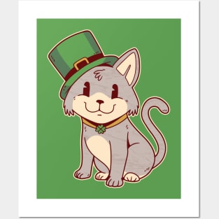 Lucky Cat-titude: Get Your Purr On with This Leprechaun Feline! Posters and Art